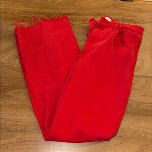 Zara Red Frayed Hem Wide Leg Jeans